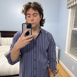 Bugatchi Men’s Size Large Blue With Rainbow Detail Shirt